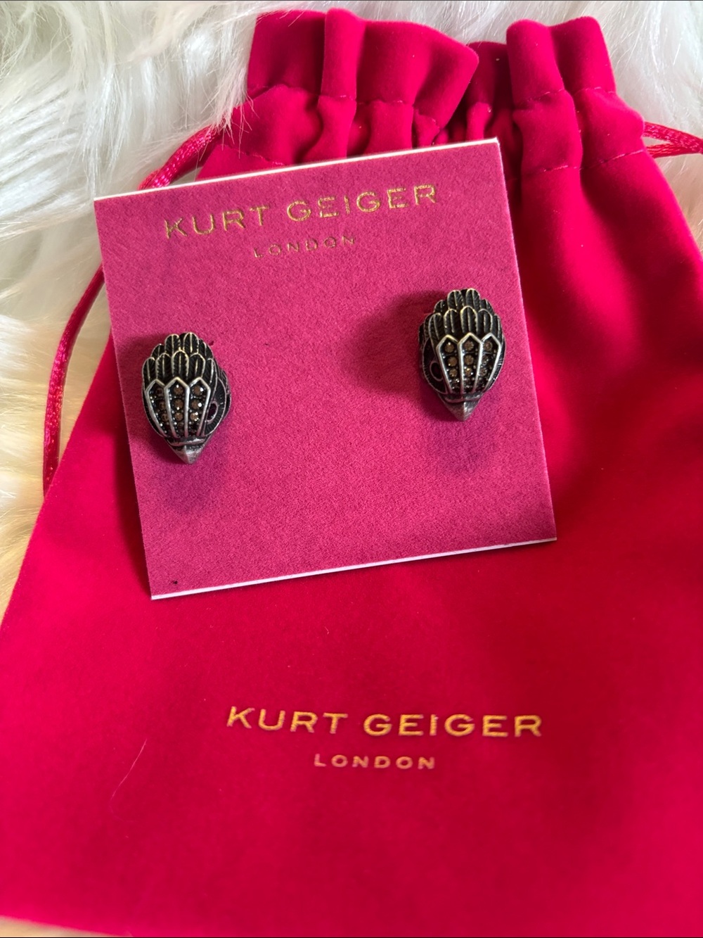 Kurt Geiger Gun Metal Eagle Head Stud Earrings